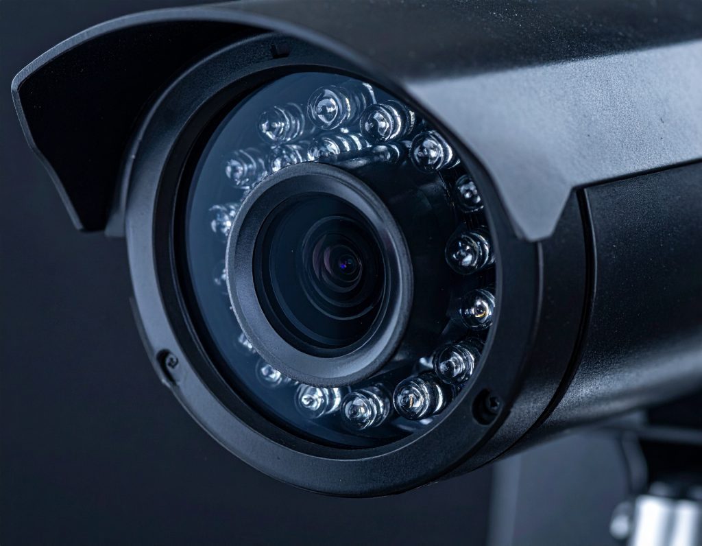 Close-up of a high-resolution CCTV camera with clear night vision capabilities.
