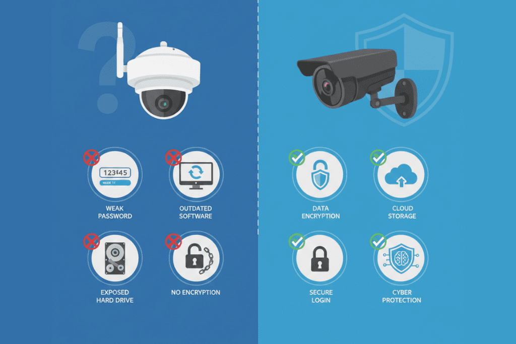 อินโฟกราฟิกเปรียบเทียบ CCTV แบบทั่วไปกับระบบ CCTV ที่ปลอดภัยและทันสมัยจาก LETcare