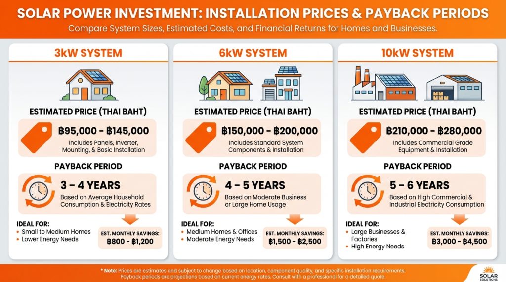 อินโฟกราฟิกแสดงราคาติดโซลาร์และระยะเวลาคืนทุน
