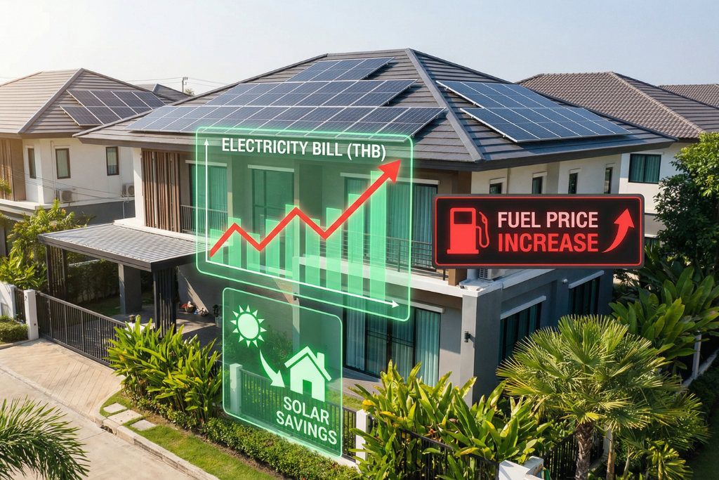 โซลาร์เซลล์บนหลังคาบ้าน ช่วยลดค่าไฟในยุคน้ำมันแพง ค่าไฟพุ่ง ประหยัดพลังงานระยะยาว