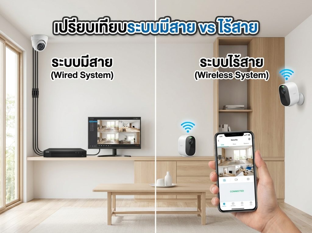 เปรียบเทียบระบบรักษาความปลอดภัยแบบมีสายและไร้สาย กล้อง CCTV กับ Wireless Security
