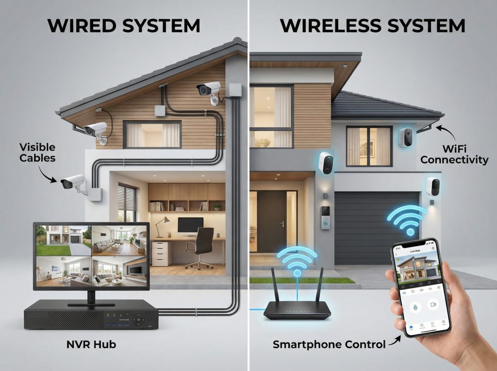 เปรียบเทียบระบบรักษาความปลอดภัยแบบมีสายและไร้สาย กล้อง CCTV เดินสาย vs Wireless Security System