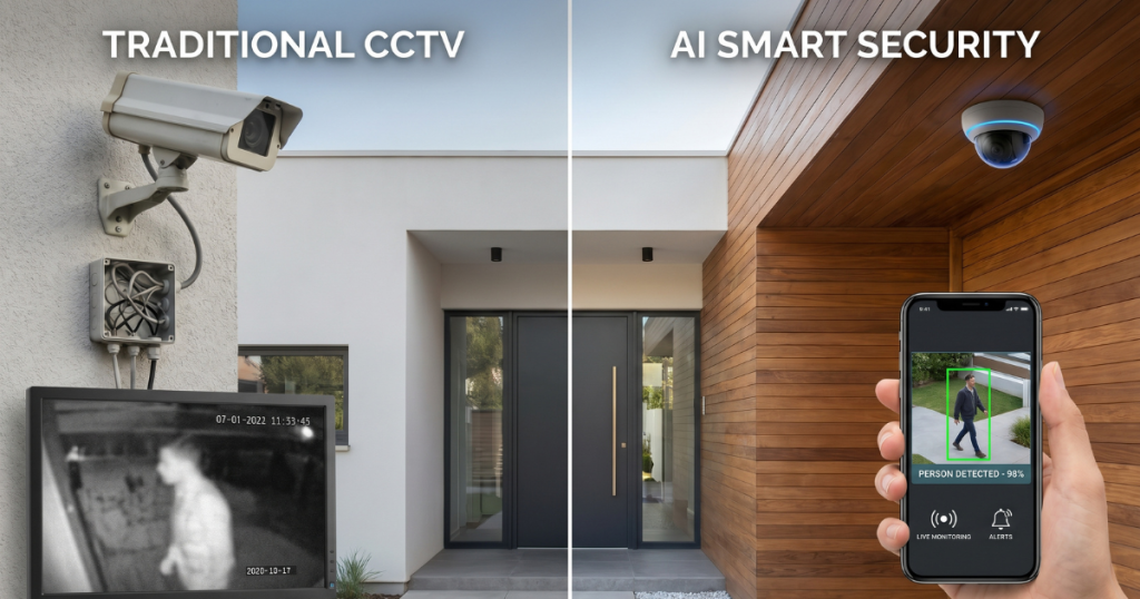 เปรียบเทียบกล้องวงจรปิดแบบเดิมกับกล้อง AI ระบบรักษาความปลอดภัยอัจฉริยะดูผ่านมือถือ